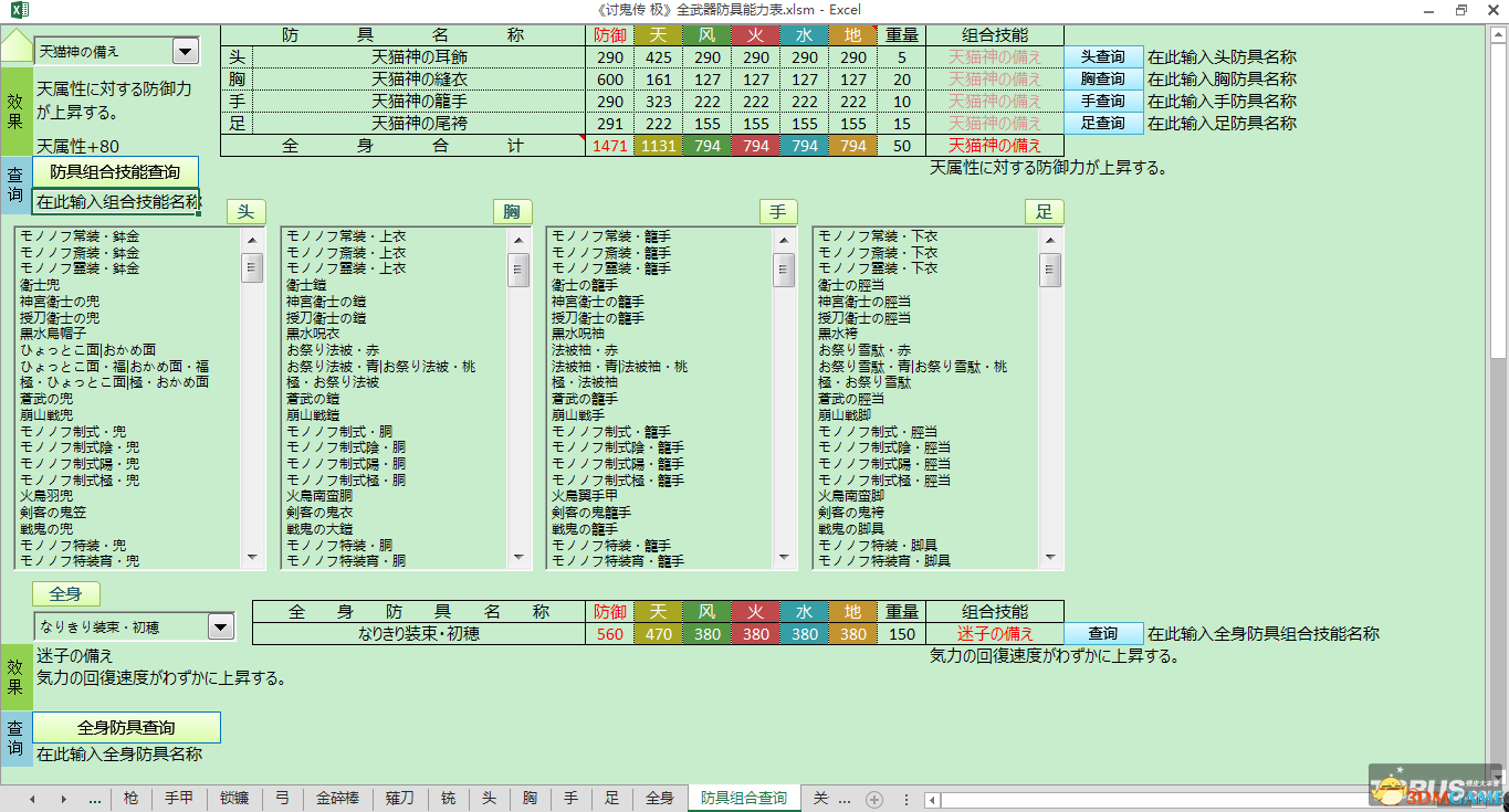 讨鬼传极 全武器防具能力表 升级路线素材组合技能