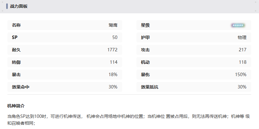 《交错战线》鹫鹰机甲技能介绍